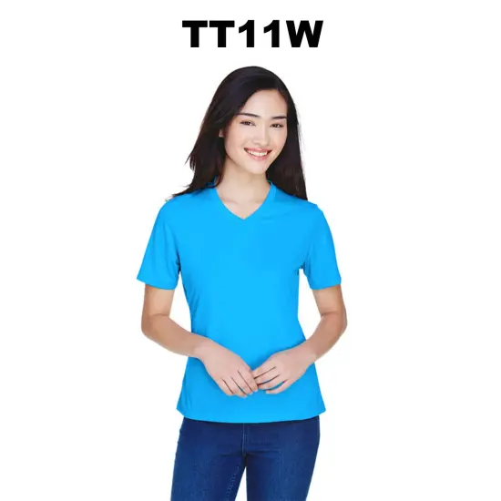 Team&reg; Ladies Zone Performance V-Neck Short Sleeve T-Shirt Safety Yellow {3}