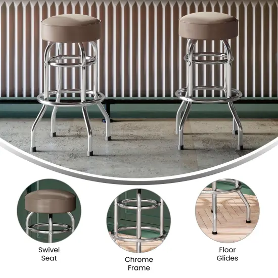 Emma and Oliver Retro Backless Double Ring Chrome Restaurant Dining Barstool Dark Brown {10}