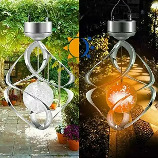 Solar Powered Wind Chimes LED Spiral Spinner Lamp Colour Changing Hanging Light {4}