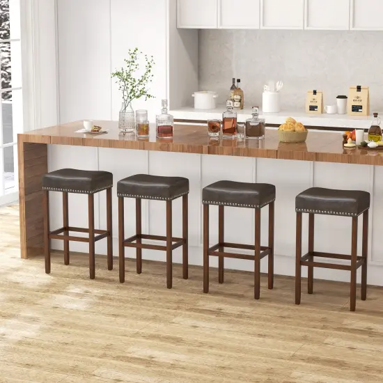 Upholstered Bar Stools Set Of 2 With Footrests For Counter Grey {6}