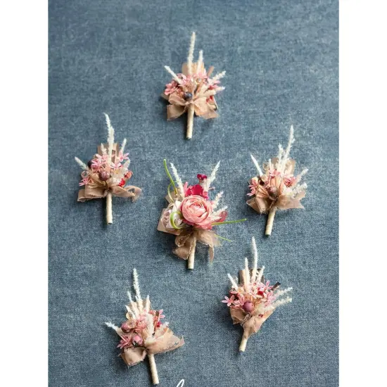 Boutonniere Set of 6 for Groom & Groomsmen Magenta & pink {5}