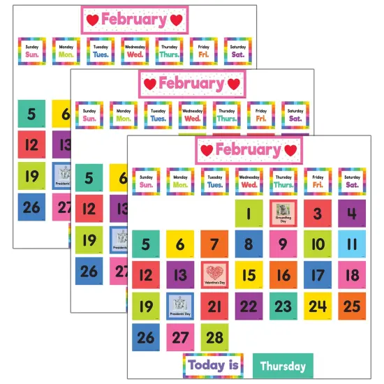 Colorful Calendar Pocket Chart Cards, 104 Per Pack, 3 Packs {1}