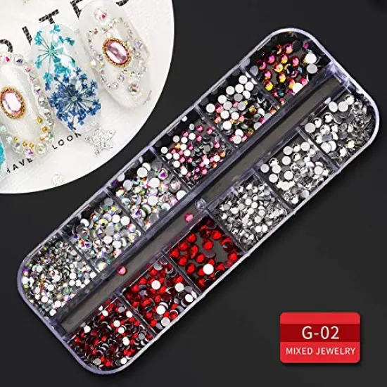 2880 Pieces 9 boxes Nail Rhinestones,Nail Gems Nail Diamonds,Nail Art Studs Nail Crystals Nail Sequins for Nails Kit with 1 Tweezers and 3 Pen for Nail Art Supplies Accessories&hellip;&hellip;&hellip; {6}