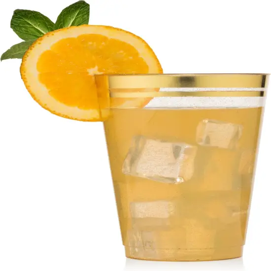 100 Premium 14oz Clear Glitter Gold Rim Plastic Cups {4}