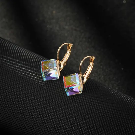 Crystal Drop Earrings for Women Fashion 14K Rose Gold Plated Hypoallergenic Jewelry (Aurora Boreali) {4}