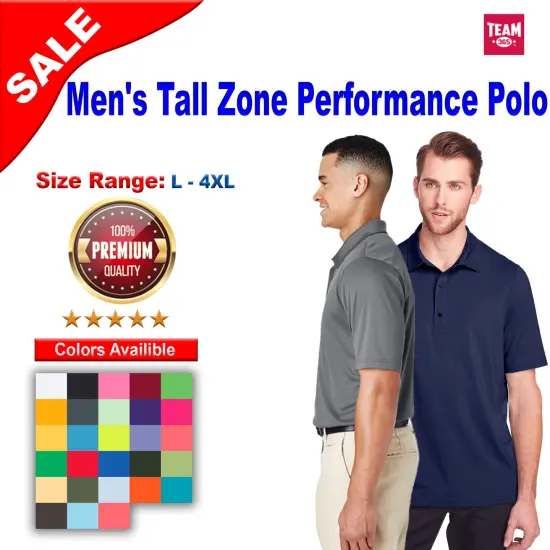Team&reg; Men's Tall Zone Performance Half Sleeve Collared Neck Polos Black {2}