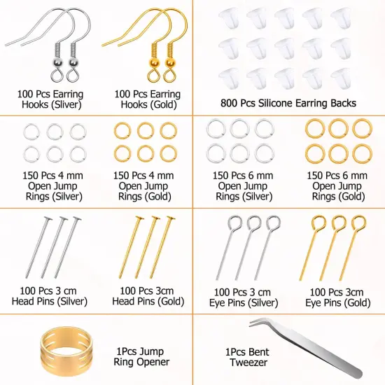 2000 Pieces Hypoallergenic Earring Making Kit, Earring Making Supplies Kit with Hypoallergenic Hooks, Earring Findings, Backs, Pins Jump Rings for Jewelry Making Supplies {1}