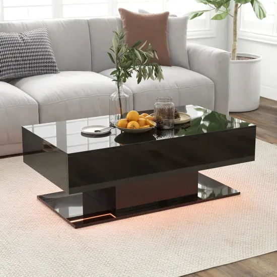 Modern Led Coffee Table With 20 Color Led Lights And 2 Storage Drawers-black Black {2}