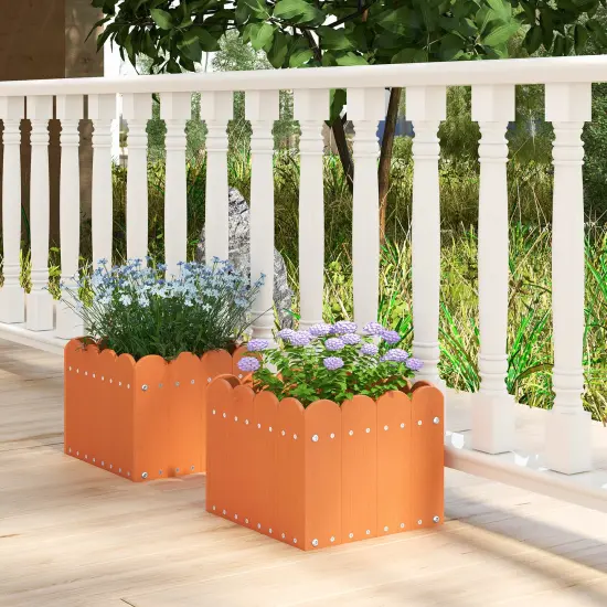2 Pack Square Planter Box With Drainage Gaps For For Front Porch Garden Balcony Orange {2}
