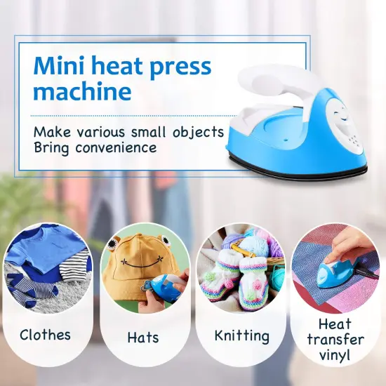 Iron Mini Heat Press Mini Iron Portable Handy Heat Press Small Iron with Charging Base Accessories for Beads Patch Clothes DIY Shoes T-Shirts Heat Transfer Vinyl Projects (Blue) {3}