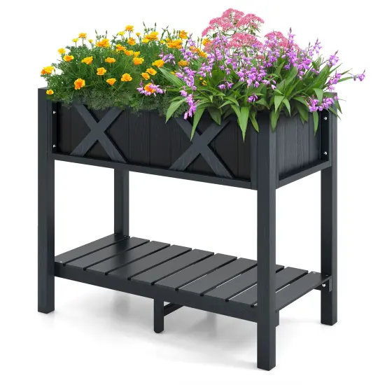 Elevated Planter Box with Drainage Poly Wood Raised Garden Bed for Vegetables and Herbs Black {4}