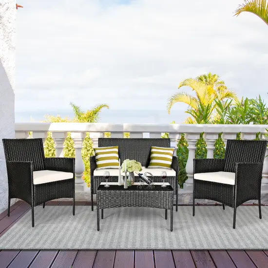 Costway 4PCS Patio Furniture Set Rattan Wicker Conversation Set Outdoor {3}
