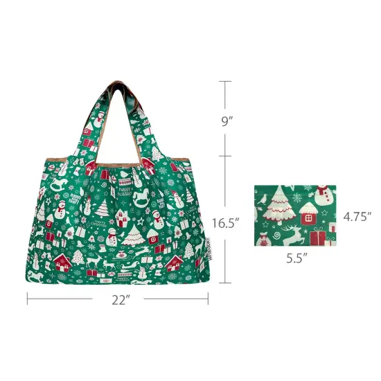 Wrapables Large Foldable Tote Nylon Reusable Grocery Bags, Christmas Green {2}