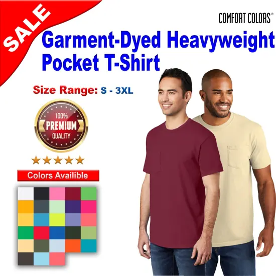 Comfort Colors&reg; Garment-Dyed Heavyweight Crewneck Short Sleeve Pocket T-Shirt China Blue {3}