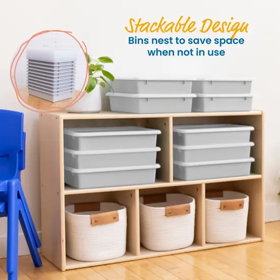 Letter Size Tray with Lid, Storage Bin, 10-Piece Light Grey {5}