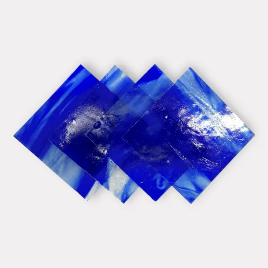 Crystal Dark Blue TransparentCOE 96 Fusible Glass Sheets / Mosaic Squares - 4 Pack {2}