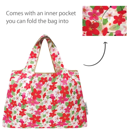 Wrapables Large Foldable Tote Nylon Reusable Grocery Bags, Sakura {5}