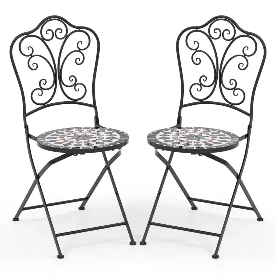 Set Of 2 Mosaic Chairs For Patio Metal Folding Chairs Design-C {3}