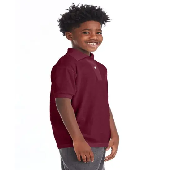 Hanes&reg; Youth EcoSmart Jersey Knit Short Sleeve Collared Polo Maroon {5}
