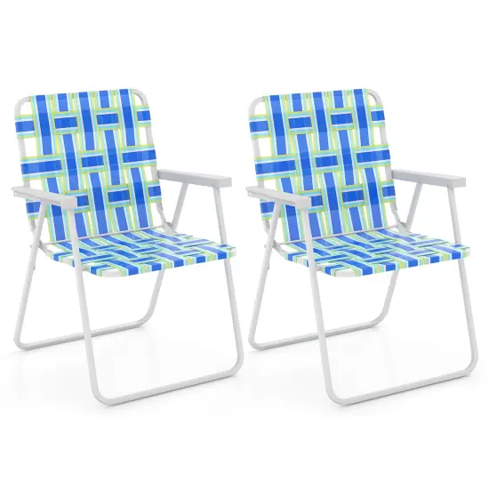 2 Pieces Folding Beach Chair Camping Lawn Webbing Chair Blue {2}
