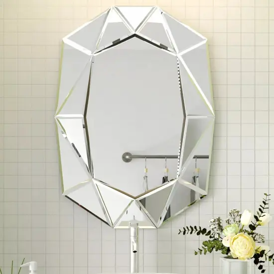 Wisfor Modern Wall Bathroom Mirror w/ Beveled Edge Frame Geometric Mirror Tawny brown {2}