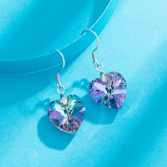 Austrian Crystal Heart Drop Dangle Earrings for Women 925 Sterling Silver Hook Hypoallergenic Earring (Vitrail Light) {4}
