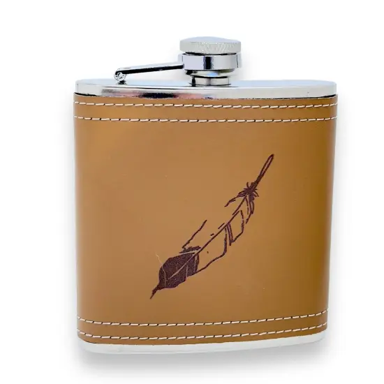 6oz Feather Leather Flask {1}