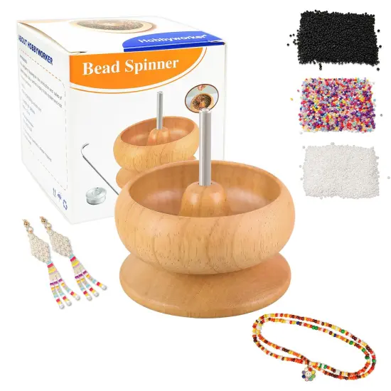 8000 Pieces The Upgrade Version Wooden Bead Spinner with 2 Pcs Big Needles and 1 Surprise Gift Pack for Jewelry Making Tools,Quickly Stringing Beads Tool {2}