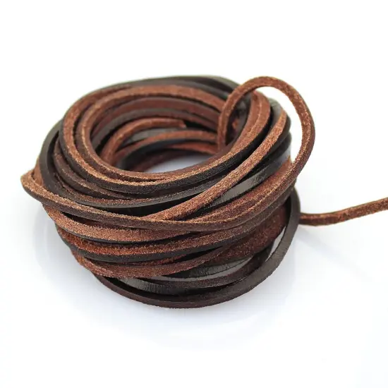 5 yards 3 mm Flat Genuine Leather Strip Cord Braiding String Dark Brown Espresso (5 Yards) {1}