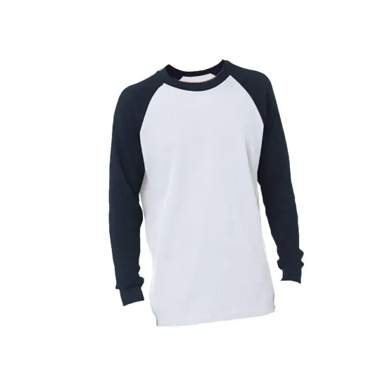Bayside&reg; USA made Heavyweight Waffle Knit Thermal Raglan T-Shirt White/ Navy {1}