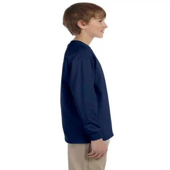 JERZEES&reg; Dri-Power Youth Poly Cotton Long Sleeve Crewneck T-Shirt Oxford {6}