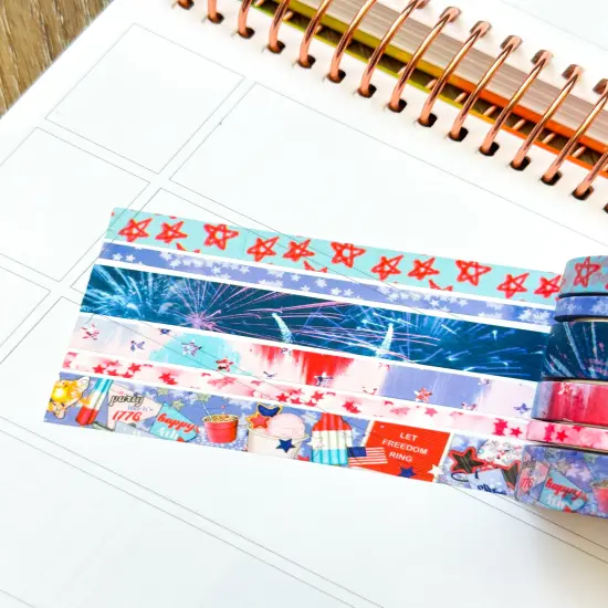 4th Of July Red White & Blue BBQ Party Stars Stripes Washi Tape Set July 2024 - W111 {6}