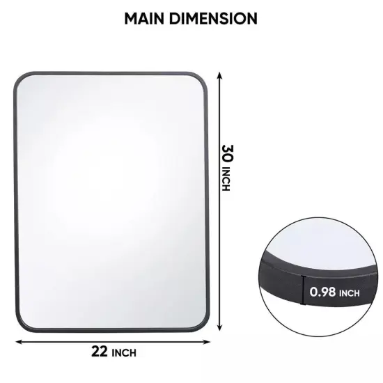 22" x 30" Wall-Mounted Wall Rectangular Wall Mirror Metal Frame Bathroom Indoor {3}
