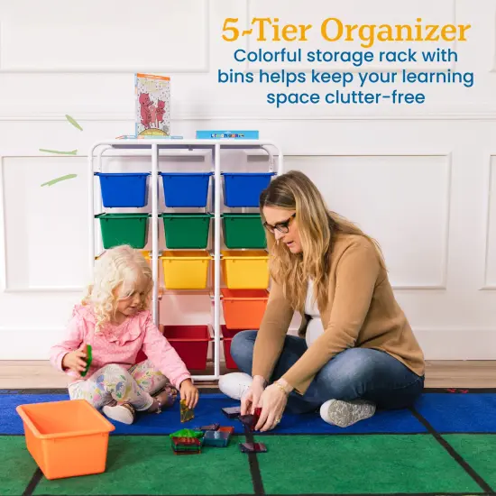 5-Tier Storage Rack with 15 Cubby Bins 5x3, Multipurpose Organization Assorted {3}