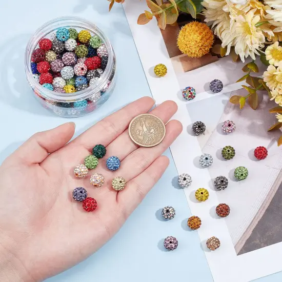 100 Pieces 10mm Crystal Beads Rhinestones Beads Pave Disco Ball Beads Mixed Color Polymer Clay Diamond Round Beads for Summer Bling Pen Bracelet Necklace Earring Jewelry Making Christmas {1}