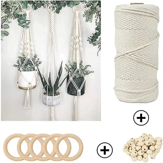 Macrame Kit, All in Macrame Supplies 109Yards X 3Mm Macrame Cord,Diy Macrame Kit for Adults Beginners, Macrame Beads with Wooden Rings and Wooden Sticks for Macrame Plant Hanger Kit 3Mm*109Yards Set {6}