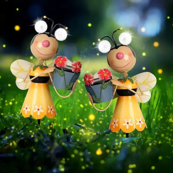 2Pcs Solar Garden Lawn Lights Outdoor Lamp Landscape Bee Lights Arts and Crafts {2}