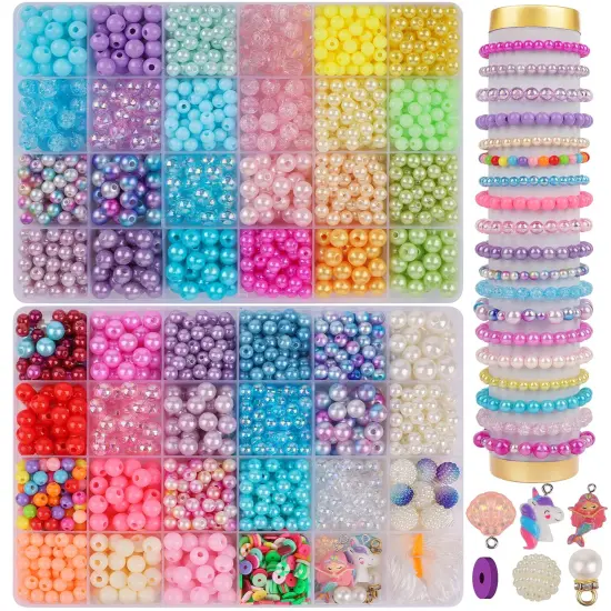 1800 Pieces 8mm and 6mm，32 Colors Multicolor Pearl Beads Loose Pearls for Crafts with Holes for Jewelry Making, Small Pearl Filler Beads for Crafting Bracelet Necklace Earrings {2}