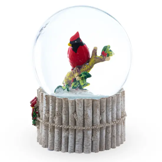 Red Cardinal on Birch Tree and Wreath Musical Water Globe {5}