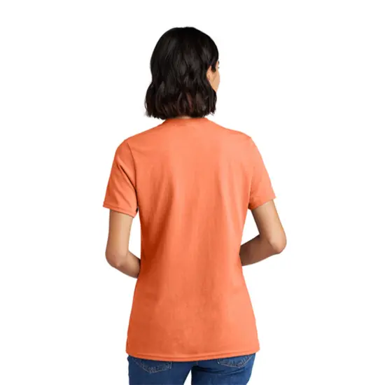 Port & Company&reg; Ladies Core Cotton V-Neck Short Sleeve T-Shirt Coral {7}