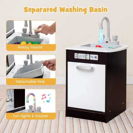Kids Corner Pretend Kitchen Playset With Separated Washing Basin Coffee {5}