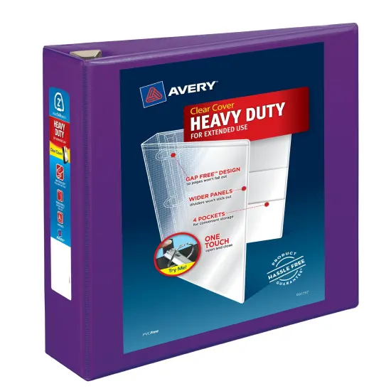 Avery Heavy-Duty View 3 Ring Binder, 2" One Touch EZD Rings, 540-Sheet Capacity, 2.8 Inch Wide Spine, Great for Home, School Supplies, Office, or Organization Needs, 1 Purple Binder (79777) {1}
