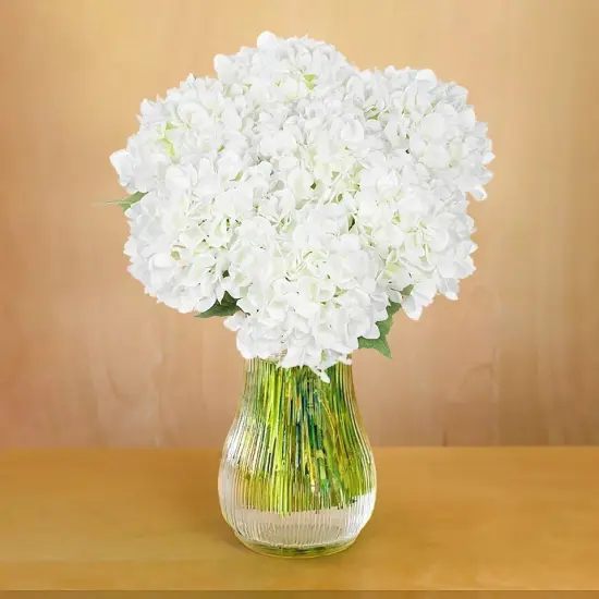 5 Pcs Artificial Silk Hydrangea Flowers 18'' White Bouquet {2}