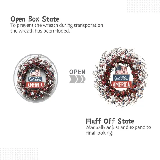 Patriotic 18-Inch Red, White, and Blue Berry Wreath with Americana Flag for 4th of July, Memorial Day, and Veterans Day {4}