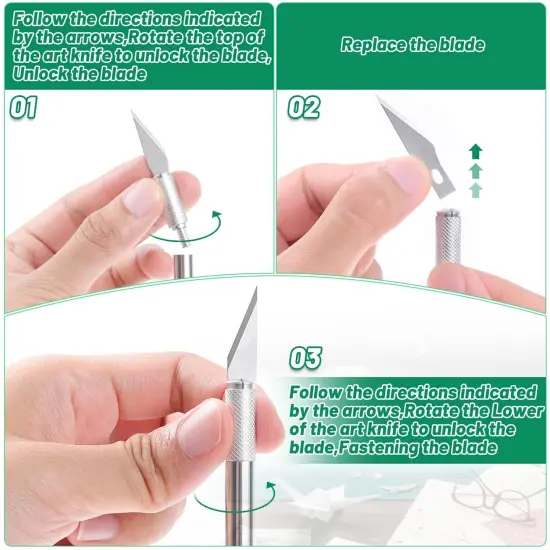 Exacto Knife with Hobby Mat for Crafts, Self Healing Cutting Mat Hobby Knife with 30 PCS Exacto Blades Precision Knife for Art and Crafts Paper Scrapbooking Stencil (Black) {4}