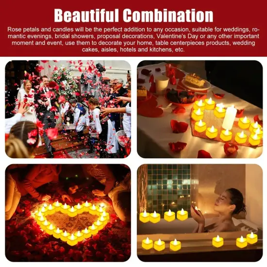 1000Pcs Artificial Rose Petals + 24Pcs LED Heart Light Candles Romantic Propose {2}