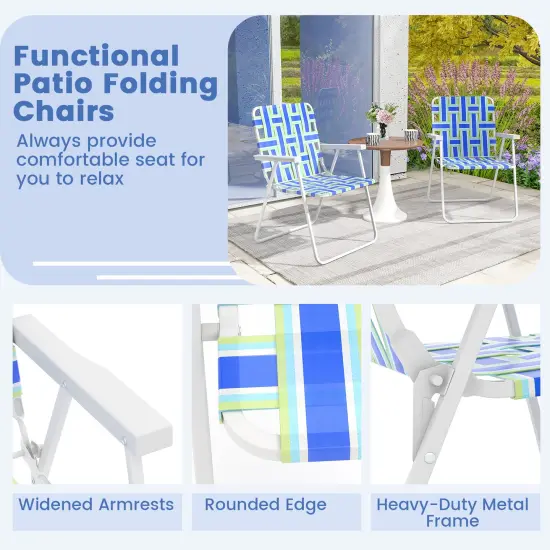 2 Pieces Folding Beach Chair Camping Lawn Webbing Chair Blue {5}