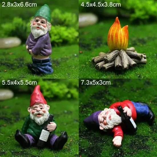 4PCS Fairy Garden Gnomes Accessories My Little Friend Drunk Gnome Dwarfs {3}