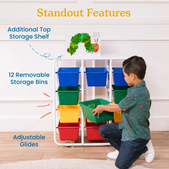 4-Tier Storage Rack with 12 Cubby Bins 4x3, Multipurpose Organization Primary {5}