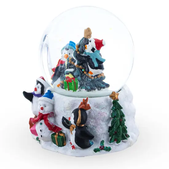 Penguins' Festive Tree Celebration Snow Water Globe {4}